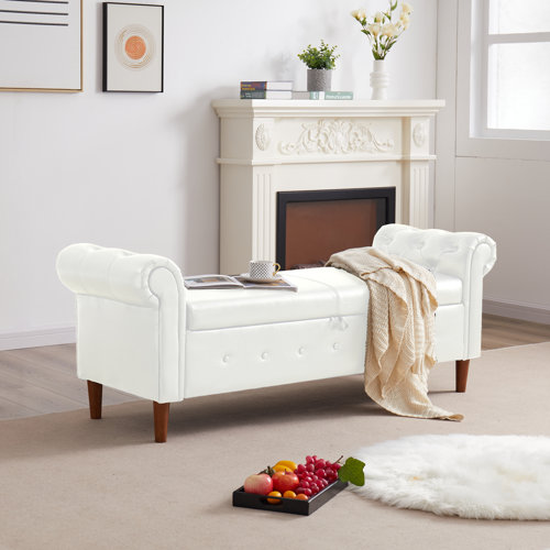 White Faux Leather Upholstered Storage Bench 